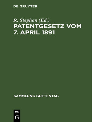 cover image of Patentgesetz vom 7. April 1891